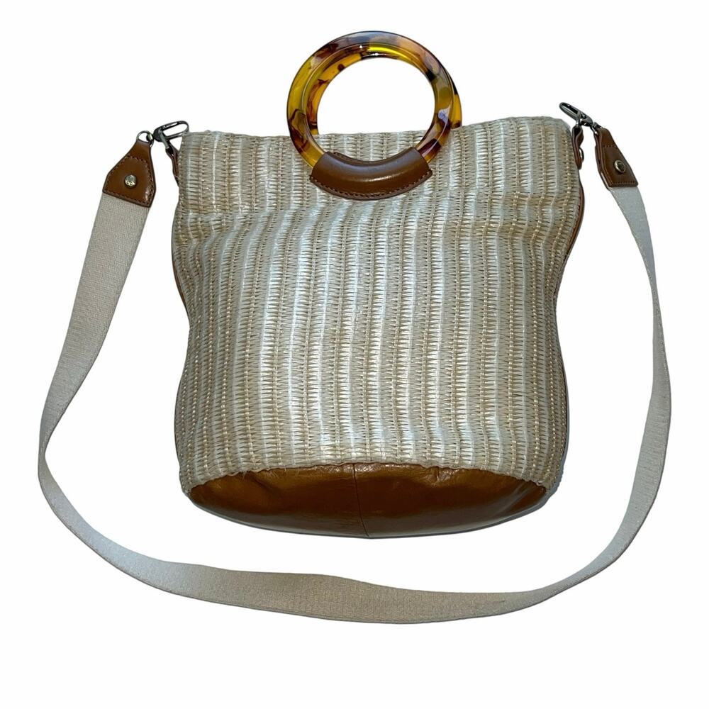 Hobo International Natural Straw & Leather Sheila Bucket Tote Handbag